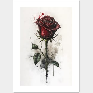 A dark red gothic rose goth watercolor style Posters and Art